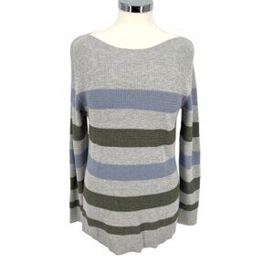 Market & Spruce Striped Boatneck Sweater Gray Lavender Olive Green Size XXL NWT
